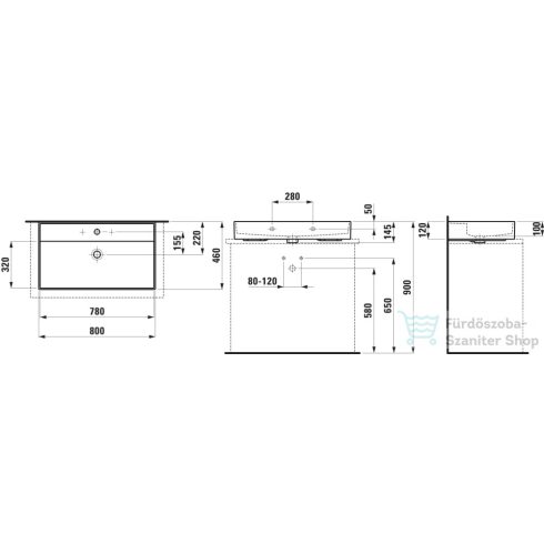 Laufen Kartell By Laufen 80x46 cm-es mosdó 3 csaplyukkal,fehér H8103360001081
