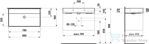 Laufen Kartell By Laufen 80x46 cm-es mosdó csaplyuk és túlfolyó nélkül,LCC Active bevonattal,fehér H810336A001121