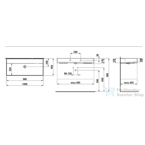 Laufen Kartell By Laufen 100x46 cm-es mosdó csaplyuk és túlfolyó nélkül,matt fekete H8103377161121