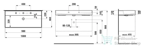 Laufen Kartell By Laufen 100x46 cm-es mosdó 3 csaplyukkal,Graphite matt H8103377581081