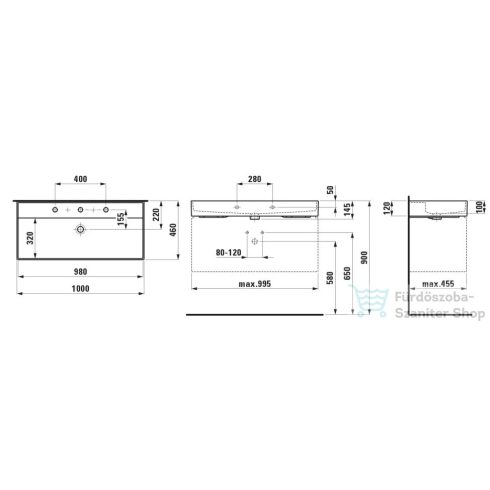 Laufen Kartell By Laufen 100x46 cm-es mosdó 3 csaplyukkal,Matt szürke H8103377591081