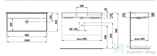 Laufen Kartell By Laufen 100x46 cm-es mosdó csaplyuk és túlfolyó nélkül,matt szürke H8103377591121