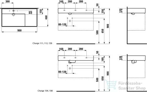Laufen Kartell By Laufen 90x46 mosdó, jobb oldali polccal, 3 csaplyukkal H8103380001581 ( 810338 )