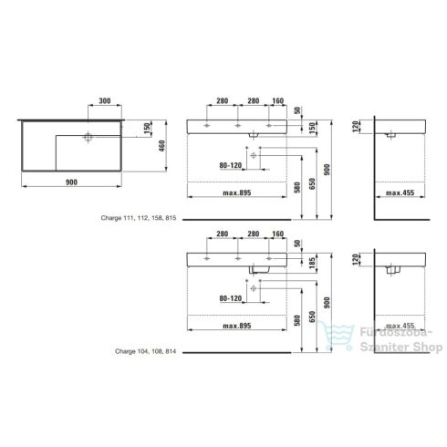 Laufen Kartell By Laufen 90x46 cm-es mosdó csaplyuk és túlfolyó nélkül,bal oldali polccal,fényes fekete H8103390201121