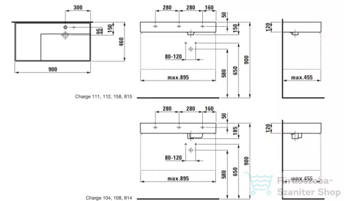 Laufen Kartell By Laufen 90x46 cm-es mosdó 2 csaplyukkal,túlfolyó nélkül,bal oldali polccal,matt fehér H8103397578151