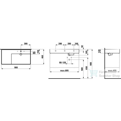 Laufen Kartell By Laufen 90x46 cm-es mosdó, bal oldali polccal,1 csaplyukkal,matt szürke H8103397591111