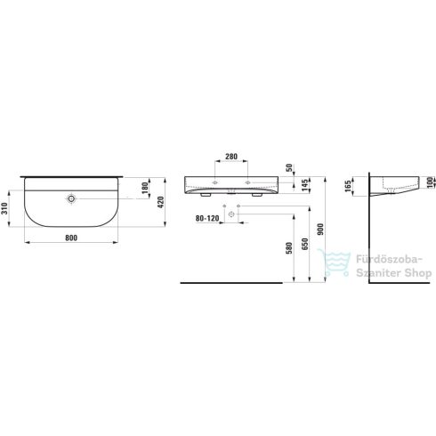 Laufen Sonar 80x42 cm-es mosdó csaplyuk és túlfolyó nélkül,fehér H8103440001121