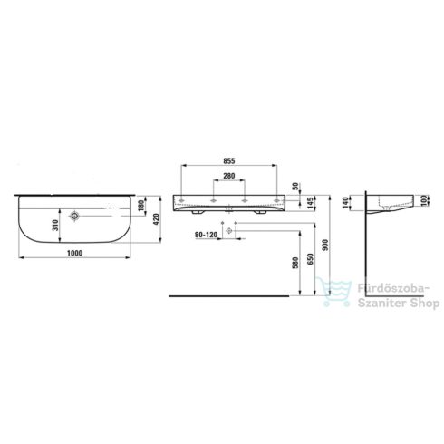 Laufen Sonar 100x42 cm-es mosdó csaplyuk nélkül,fehér H8103470001091