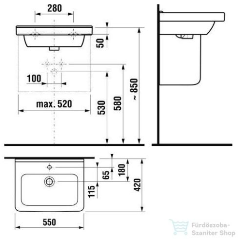 Jika Cubito 55x42 mosdó csaplyukkal 8104220001041