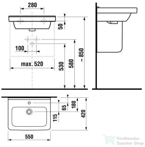 Jika Cubito 55x42 mosdó csaplyukkal 8104220001041