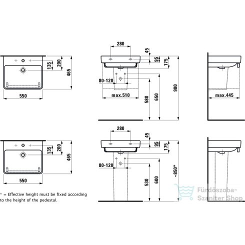 Laufen Pro S 55x46,5 cm-es mosdó egy csaplyukkal,túlfolyó nélkül,LCC bevonattal,fehér H8109624001561