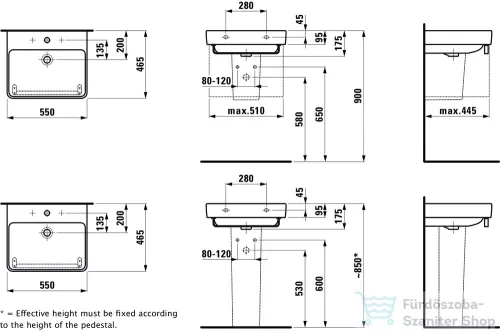 Laufen Pro S 55x46,5 cm-es mosdó egy csaplyukkal,túlfolyó nélkül,LCC bevonattal,fehér H8109624001561