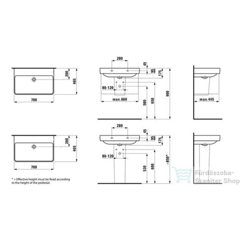 Laufen Pro S 70x46,5 cm-es mosdó csaplyuk és túlfolyó nélkül,fehér H8109670001421