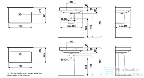 Laufen Pro S 70x46,5 cm-es mosdó csaplyuk és túlfolyó nélkül,LCC bevonattal,fehér H8109674001421