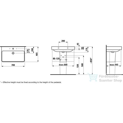 Laufen Pro S 70x46,5 cm-es mosdó 3 csaplyukkal,LCC Active bevonattal,fehér H810967A001081