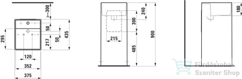 Laufen Kartell By Laufen szabadon álló mosdó 3 csaplyukkal,túlfolyó nélkül,speciális rejtett lefolyóval,LCC bevonattal,fehér H8113314001581