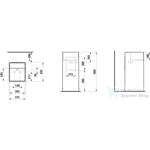 Laufen Kartell By Laufen szabadon álló mosdó csaplyuk és túlfolyó nélkül,speciális rejtett lefolyóval,fehér,fekete,vonalmintás H811331D011121
