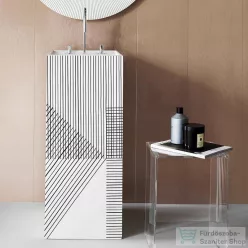   Laufen Kartell By Laufen szabadon álló mosdó 3 csaplyukkal,túlfolyó nélkül,speciális rejtett lefolyóval,fehér,fekete csíkokkal H811331D011581