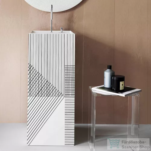 Laufen Kartell By Laufen szabadon álló mosdó 2 csaplyukkal,túlfolyó nélkül,speciális rejtett lefolyóval,fehér,fekete vonalakkal H811331D018151