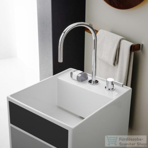 Laufen Kartell By Laufen szabadon álló mosdó 2 csaplyukkal,túlfolyó nélkül,speciális rejtett lefolyóval,fehér,fekete vonalakkal H811331D018151