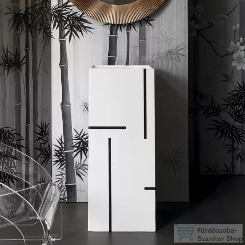 Laufen Kartell By Laufen szabadon álló mosdó csaplyuk és túlfolyó nélkül,speciális rejtett lefolyóval,fehér,fekete vonalakkal H811331D021121