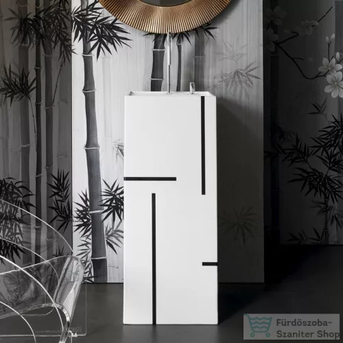 Laufen Kartell By Laufen szabadon álló mosdó 2 csaplyukkal,túlfolyó nélkül,speciális rejtett lefolyóval,fehér,fekete csíkokkal H811331D028151