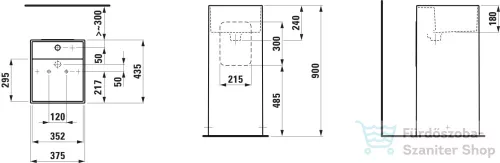Laufen Kartell By Laufen szabadon álló mosdó 2 csaplyukkal,túlfolyó nélkül,speciális rejtett lefolyóval,fehér,fekete csíkokkal H811331D028151