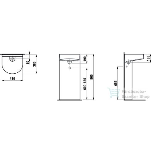 Laufen Sonar 41x38 cm-es szabadon álló mosdó armatúrapad nélkül,matt fehér H8113417571121