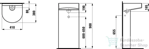 Laufen Sonar 41x38 cm-es szabadon álló mosdó armatúrapad nélkül,matt fehér H8113417571121