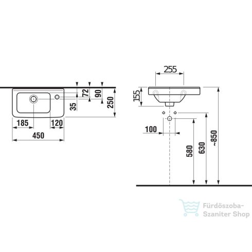 Jika Cubito 45x25 cm-es mosdó jobb oldali csaplyukkal, fehér H8114240001061