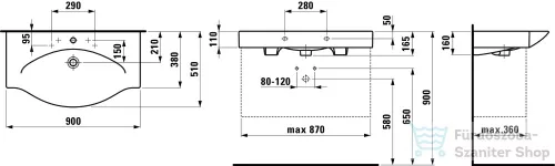 Laufen Palace 90x51 mosdó, törölközőtartó nélkül H8117020001041 ( 811702 )