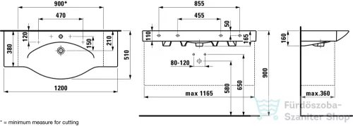 Laufen Palace 120x51 mosdó, törölközőtartó nélkül H8117040001041 ( 811704 )