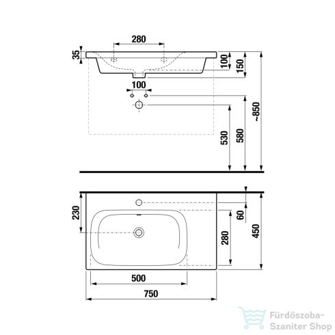 Jika MIO 75x45 cm-es fali mosdó jobb oldali pulttal, matt fekete H8117107161041