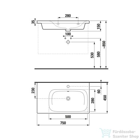Jika Mio 75x45 cm-es fali mosdó bal oldali pulttal, matt fekete H8117117161041