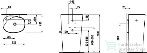 Laufen Palomba 52,5x43,5 szabadon álló mosdó, fali csatlakozással H8118040001041 ( 811804 )