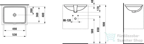 Laufen Pro S 49x36 cm-es alulról beépíthető mosdó LCC bevonattal,fehér H8119604001091