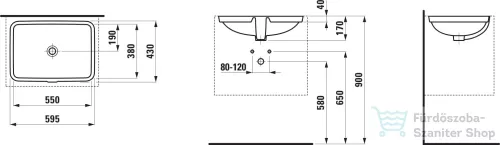 Laufen Pro S 55x38 cm-es alulról beépíthető mosdó LCC Active bevonattal,fehér H811963A001091