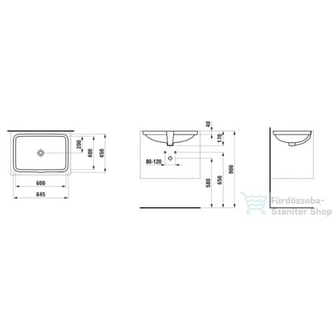 Laufen Pro S 60x40 cm-es alulról beépíthető mosdó,fehér H8119650001091