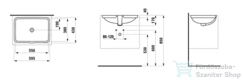 Laufen Pro S 55x38 cm-es alulról beépíthető csiszolt mosdó LCC bevonattal,fehér H8119684001091