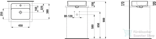 Laufen Val SaphirKeramik 45x38 cm-es pultra ültethető mosdó LCC bevonattal,fehér H8122804001041