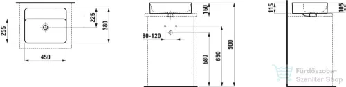 Laufen Val SaphirKeramik 45x38 cm-es pultra ültethető mosdó csaplyuk nélkül,LCC bevonattal,fehér H8122804001091