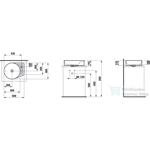 Laufen Val SaphirKeramik 50x40 cm-es túlfolyó nélküli mosdótál félig száraz zónával,fehér H8122810001111