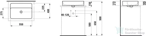 Laufen Val SaphirKeramik 55x40 cm-es pultra ültethető mosdó csaplyuk és túlfolyó nélkül,fehér H8122840001121