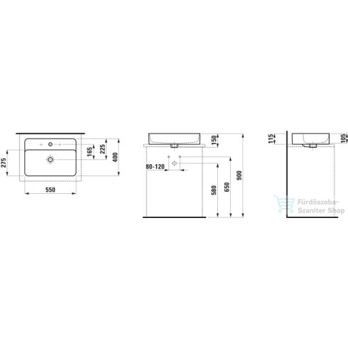 Laufen Val SaphirKeramik 55x40 cm-es pultra ültethető mosdó LCC Active bevonattal,fehér H812284A001041