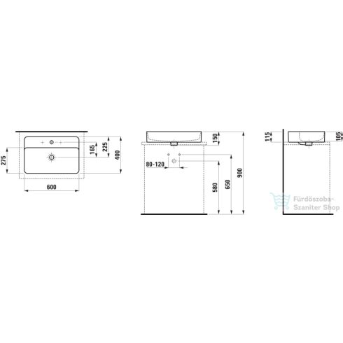 Laufen Val SaphirKeramik 60x40 cm-es pultra ültethető mosdó túlfolyó nélkül,matt fehér H8122857571111