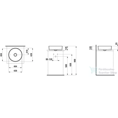 Laufen Kartell 42 cm-es pultra ültethető mosdótál LCC bevonattal,fehér H8123314001121