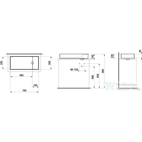 Laufen Kartell By Laufen 75x35 cm-es mosdótál csaplyuk nélkül,fényes fekete H8123320201121