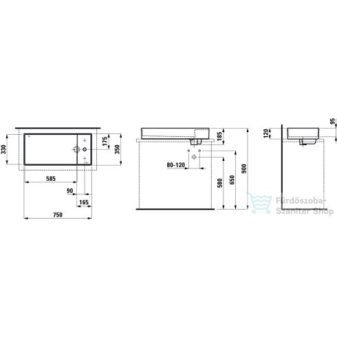 Laufen Kartell By Laufen 75x35 cm-es mosdótál 1 csaplyukkal,matt fekete H8123327161111