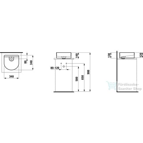 Laufen Sonar 34x34 Mosdótál, armatúrapad nélkül, túlfolyó nélkül H8123400001121 ( 812340 )