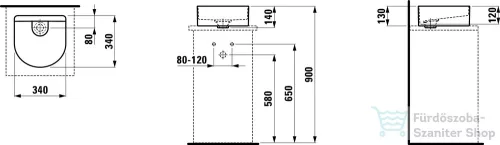 Laufen Sonar 34x34 Mosdótál, armatúrapad nélkül, túlfolyó nélkül H8123400001121 ( 812340 )